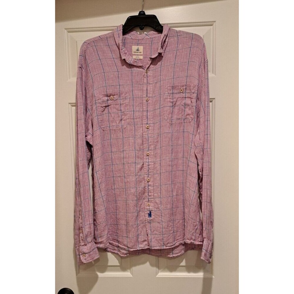 Johnnie-O Shirt Hanging Out Men's XL Purple Plaid Button Down Long Sleeve Linen